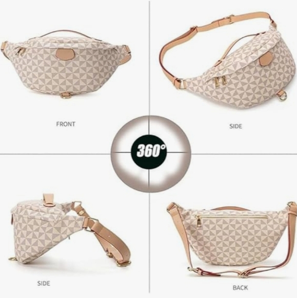 Geometric Patterned Crossbody Bag, Beige And Gray - Picture 8 of 8